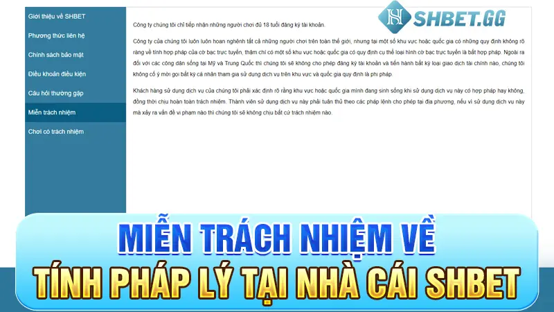 Miễn trách nhiệm 1 Miễn trách nhiệm về tính pháp lý tại nhà cái Shbet